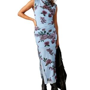 Free People Floral Midi Dress in Blue and Purple
